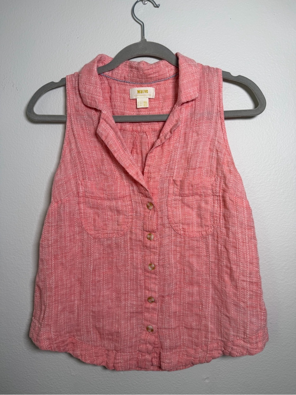 Maeve Anthropologie 93% Linen/7% Cotton Coral Collared Tunic Blouse Size 10